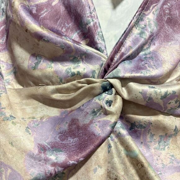 Zara Blouse lilac Pastle Watercolor SMAL Abstract Twist Front V Neck Long Sleeve - Picture 5 of 13